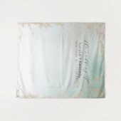 抽象的なアクアオンブルフェードに霜ったゴールドのグリッター タペストリー (正面(横))