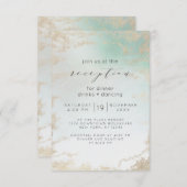 抽象的なアクアオンブルフェードに霜ったゴールドグリッター 招待状 (正面/裏面)