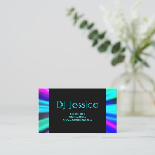 抽象的なアクアネオンライト ナイトクラブDJ 名刺 (スタンド正面)