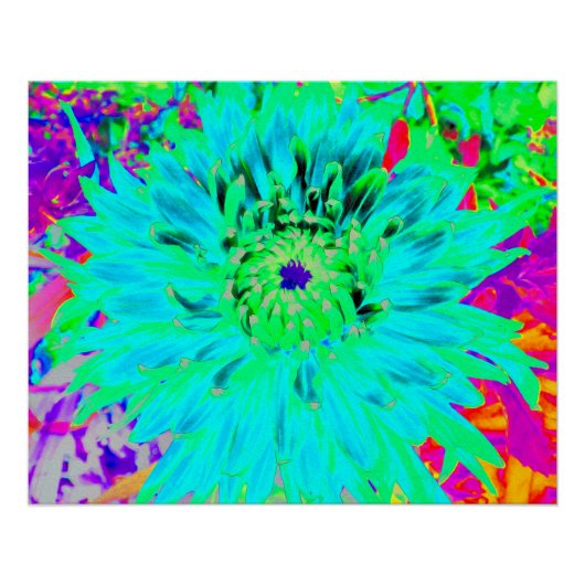 抽象的なアクア装飾ダリアの花 ポスター (正面)