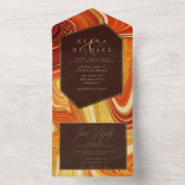 抽象的なアゲートの結婚式 ホットオレンジ ID827 オールインワン招待状 (内側)