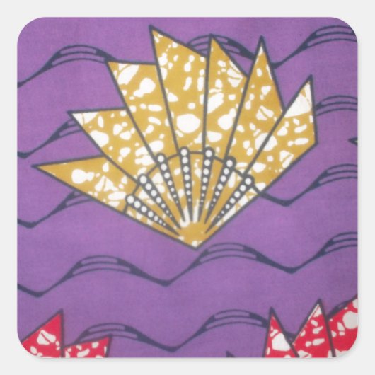 抽象的なアフリカアート: 紫の情熱の波 スクエアシール (正面)