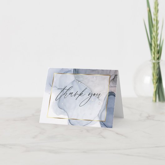抽象的なアルコールインクのマーブ、ダスティプラム サンキューカード (正面)