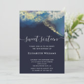 抽象的なアルコールインクゴールドのモダンスクリプト招待状 招待状 (スタンド正面)