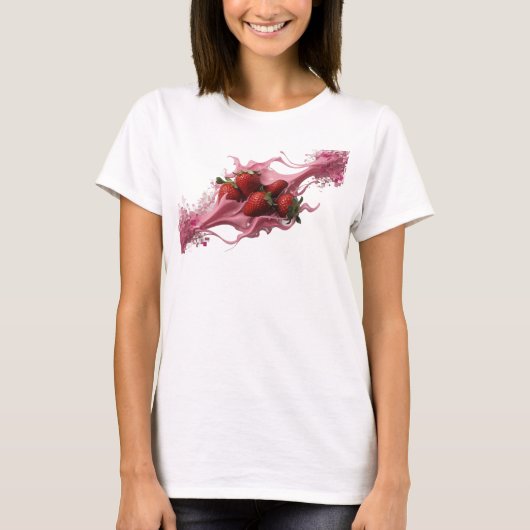 抽象的なイチゴのピンクの創造的なウェアラブルアート Tシャツ (正面)