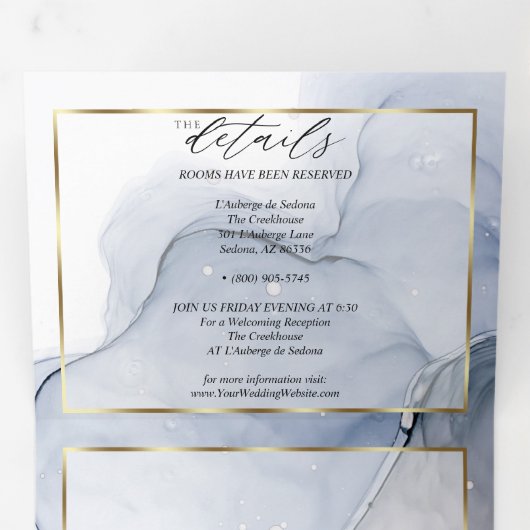 抽象的なインクのダスティーブルー、マウベ、プラムのトリフォールド招待状 三つ折り招待状 (内部最初)