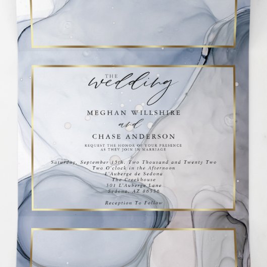 抽象的なインクのダスティーブルー、マウベ、プラムのトリフォールド招待状 三つ折り招待状 (内部中)