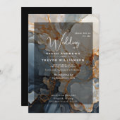 抽象的なインディゴとゴールドの招待状 招待状 (正面/裏面)