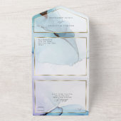 抽象的なインディゴ ラベンダー アクアマリン インク オールインワン招待状 (外側)