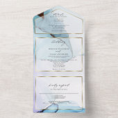 抽象的なインディゴ ラベンダー アクアマリン インク オールインワン招待状 (内側)
