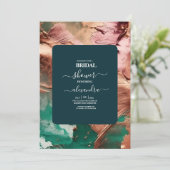 抽象的なエメラルドグリーンのローズゴールドのウェディング 招待状 (スタンド正面)