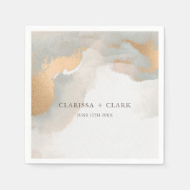抽象的なエレガントなゴールドウォーターカラーペイントのウェディング スタンダードカクテルナプキン