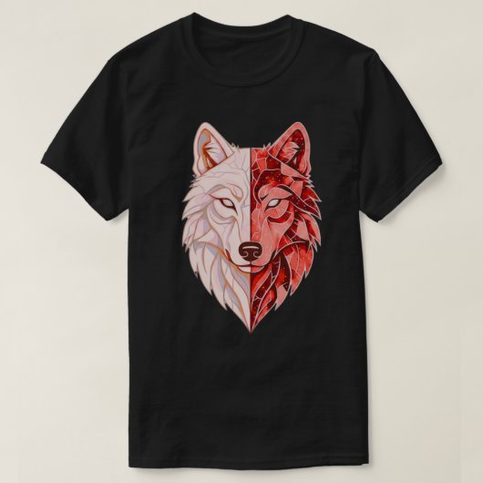抽象的なオオカミの個性 | 二重の自分を象徴するモダンなデザイン Tシャツ (デザイン正面)