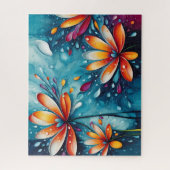 抽象的なオレンジの花 水彩画 ジグソーパズル (縦)