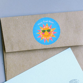 抽象的なオレンジサングラス ピンクオレンジの光線 青 ラウンドシール