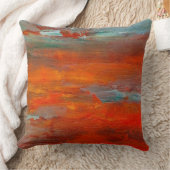 抽象的なオレンジ青い日没のビーチ場面枕 クッション (ブランケット)