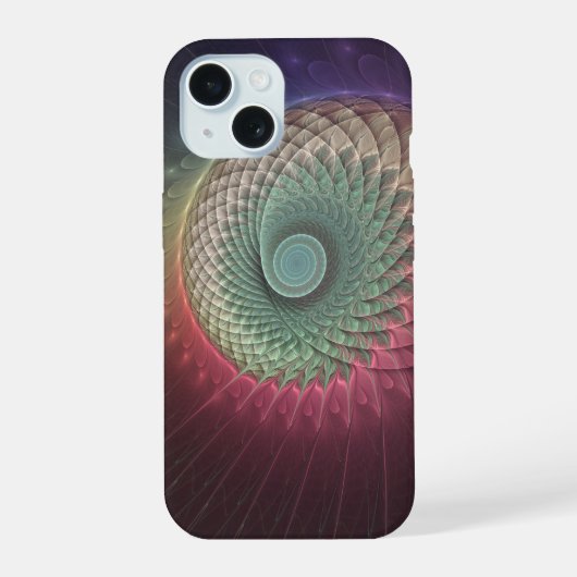 抽象的なカタツムリのカラフルなモダンフラクタルアート iPhone 15ケース (裏面)