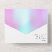 抽象的なカラフルなピンク ブルー パープル ウェディング オールインワン招待状 (裏面)