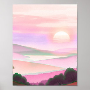 抽象的なカラフルな山の風景イラスト ポスター