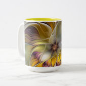 抽象的なカラフルな幻想の花 モダンフラクタル ツートーンマグカップ (正面左)
