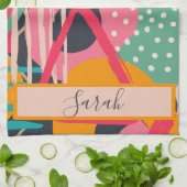 抽象的なカラフルな幾何学的なピンクオレンジのデザイン キッチンタオル (折り畳み)