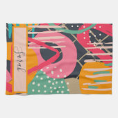 抽象的なカラフルな幾何学的なピンクオレンジのデザイン キッチンタオル (横)