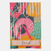 抽象的なカラフルな幾何学的なピンクオレンジのデザイン キッチンタオル (縦)