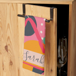 抽象的なカラフルな幾何学的なピンクオレンジのデザイン キッチンタオル