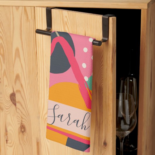 抽象的なカラフルな幾何学的なピンクオレンジのデザイン キッチンタオル (三つ折り)