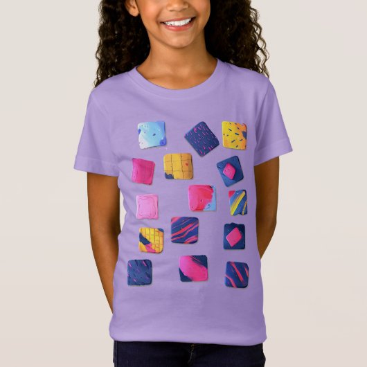 抽象的なカラフルブロックパターン Tシャツ (正面)