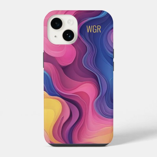 抽象的なカラフル渦巻きモノグラム iPhoneケース (裏面)