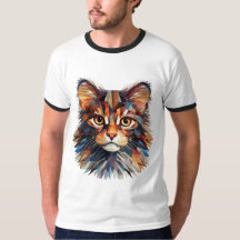抽象的なカラフル猫の顔Tシャツ | アーティスティックフェリ
