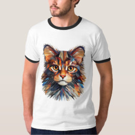 抽象的なカラフル猫の顔Tシャツ | アーティスティックフェリ Tシャツ