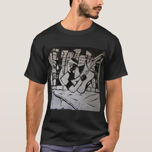 抽象的なギタリスト 黒と白 Tシャツ (正面)