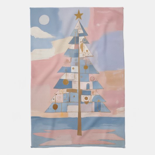 抽象的なクリスマスの幾何学 キッチンタオル (縦)