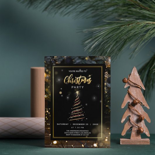 抽象的なクリスマスツリーのクリスマス招待状 招待状