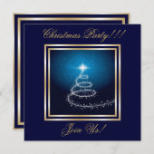 抽象的なクリスマスツリーのパーティー招待状 ブルー 招待状 (正面/裏面)