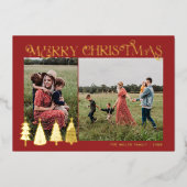 抽象的なクリスマスツリー2枚の写真 ゴールドホイル ホリ 箔シーズンカード (正面)