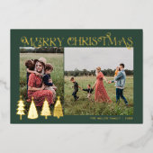 抽象的なクリスマスツリー2枚の写真 ゴールド 箔シーズンカード (正面)