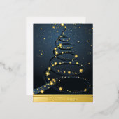抽象的なクリスマスツリー 青 楽しい 明るい 箔シーズンポストカード (正面/裏面)