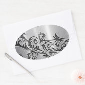 抽象的なクロム銀の金属花パターン 楕円形シール (封筒)