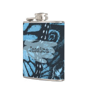 抽象的なグランジブルーの蝶のアートカスタマイズ フラスク (左)