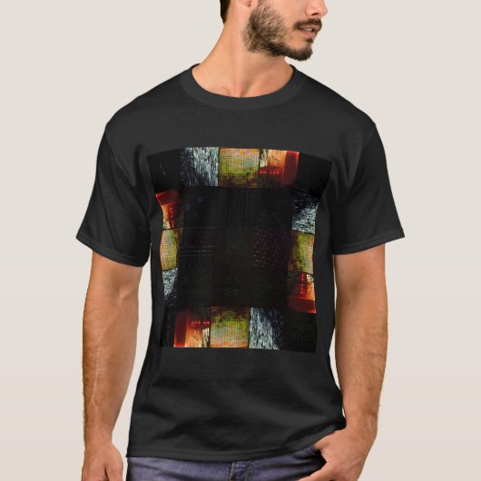 抽象的なグリッチアート デジタル歪みグリッド Tシャツ (正面)