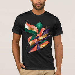 抽象的なグリーンとゴールドの幾何学的な破片デザイン Tシャツ