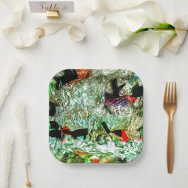 抽象的なコラージュペーパープレート リサイクルプラスチック ペーパープレート
