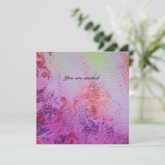 抽象的なゴールドの渦巻き　ゴールドメタリック、赤紫 招待状 (スタンド正面)