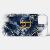抽象的なゴールドグレー モノグラム カスタムネーム スクリプト Case-Mate iPhoneケース (裏面 (横))