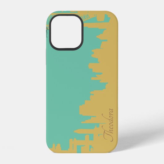 抽象的なゴールドターコイズビル iPhoneケース (裏面)