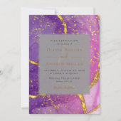 抽象的なゴールドパープルのユニークなウェディング 招待状 (正面)