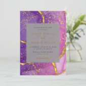 抽象的なゴールドパープルのユニークなウェディング 招待状 (スタンド正面)